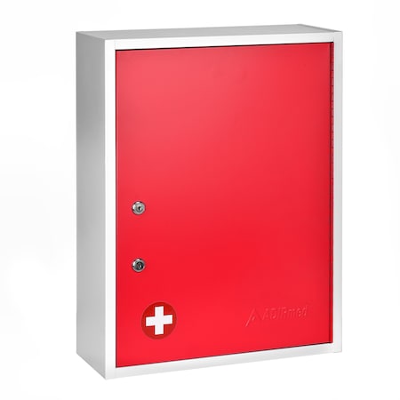 Adiroffice Large Steel Dual Locking Medication Cabinet in Red. ADI999-04-RED-MK